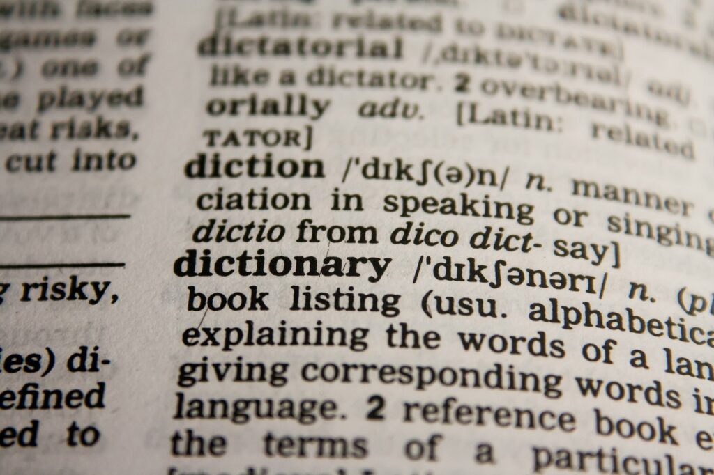 Page of a dictionary showing the meaning of the word “dictionary”.